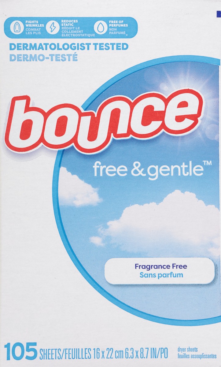 slide 12 of 12, Bounce Free & Gentle Dryer Sheets 105 ea, 105 ct