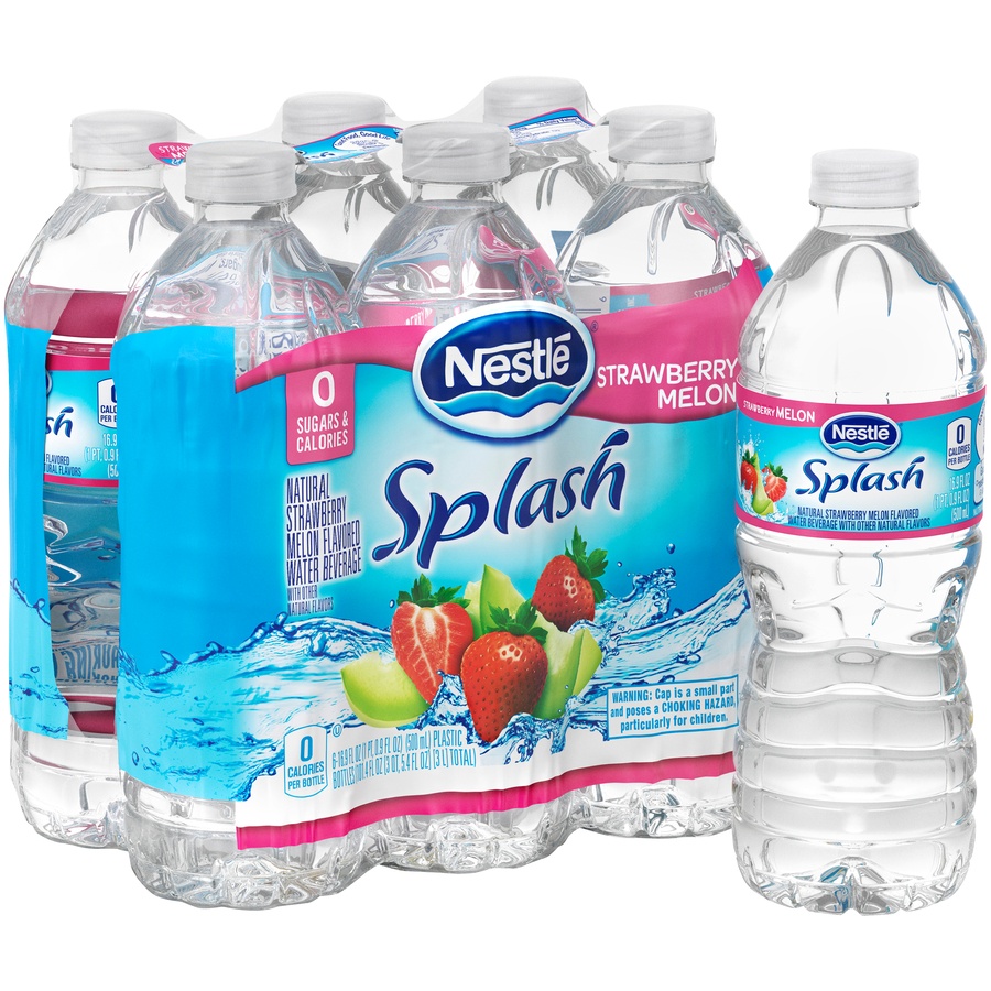slide 2 of 2, Nestlé pure life splash water beverages with natural fruit flavors strawberry melon plastic bottles pack of 6, 16.9 oz