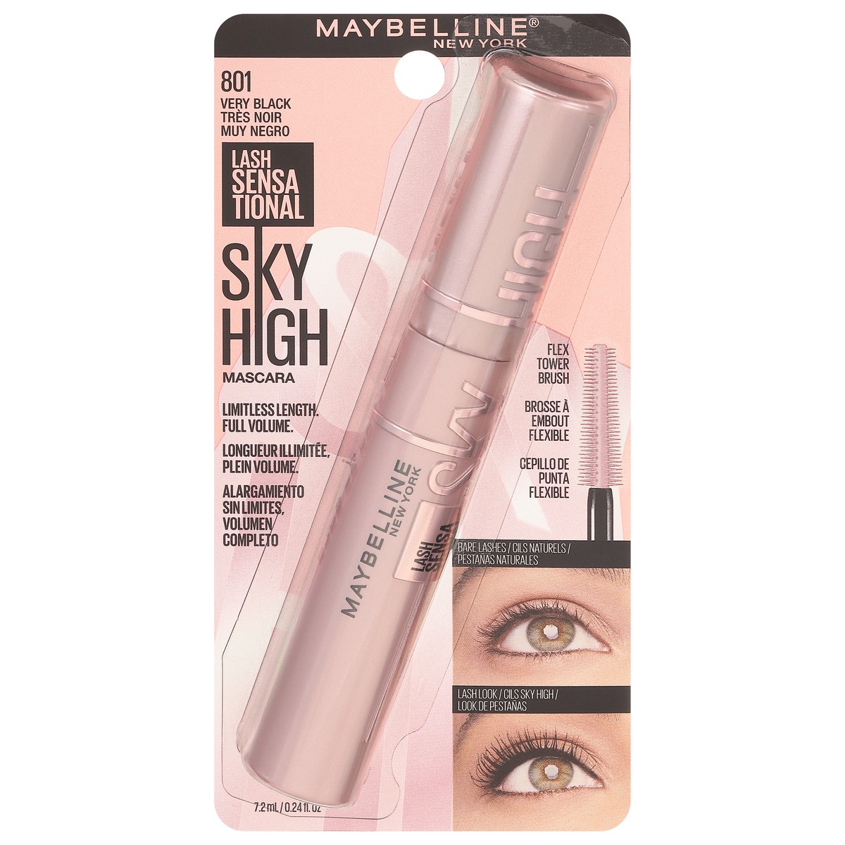 slide 1 of 9, Maybelline Lash Sensational Sky High Washable Mascara Makeup, Very Black, 0.24 fl oz