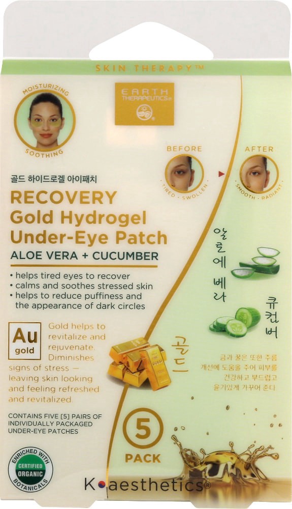 slide 1 of 1, Earth Therapeutic Recovery Gold Hydrogel Undereye Patch, 5 ct