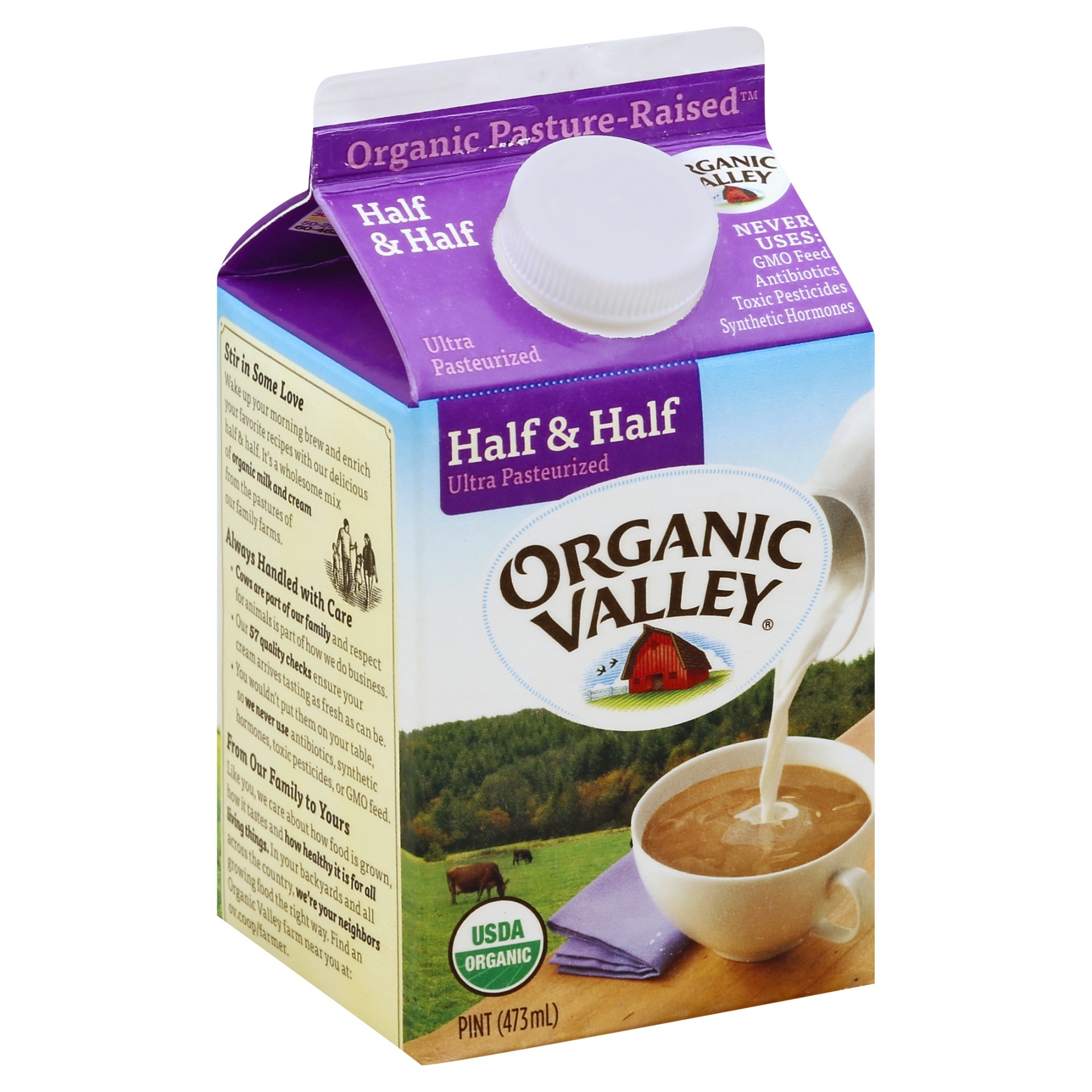 slide 1 of 3, Organic Valley Half And Half Ultra Pasteurized Cream, 16 oz