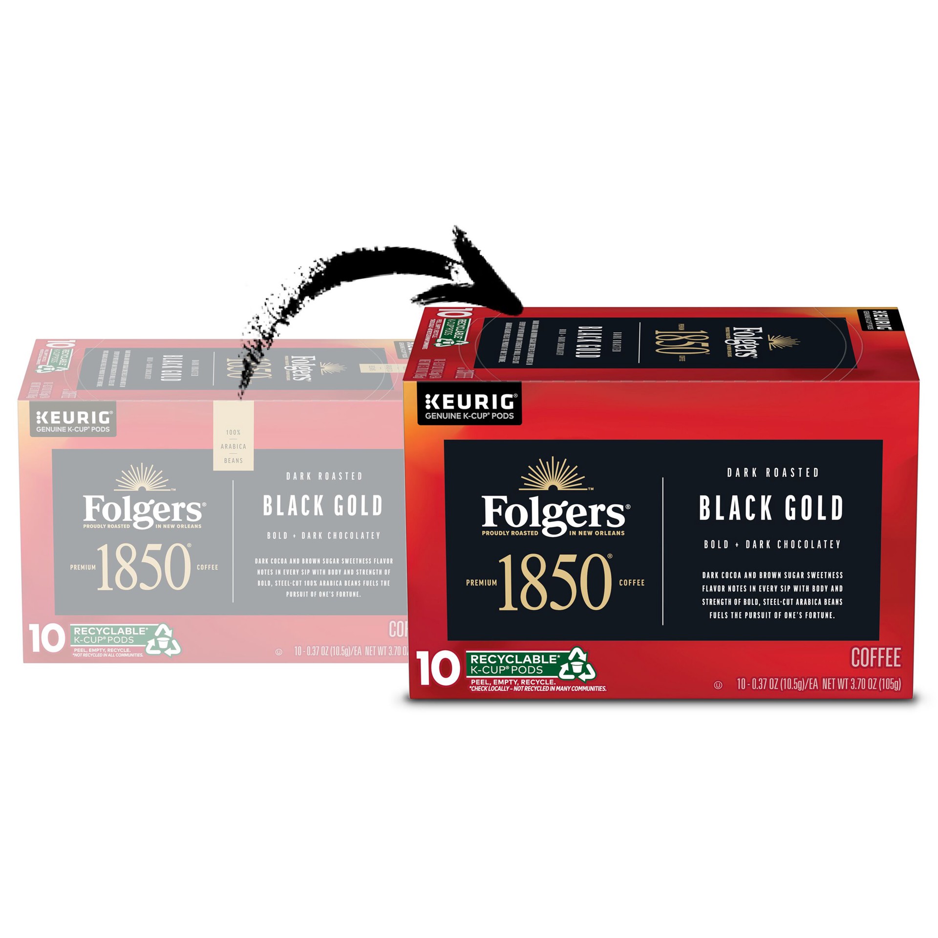 slide 6 of 6, Folgers 1850 Black Gold, Dark Roast Coffee, Keurig K-Cup Pods- 3.7 oz, 3.7 oz