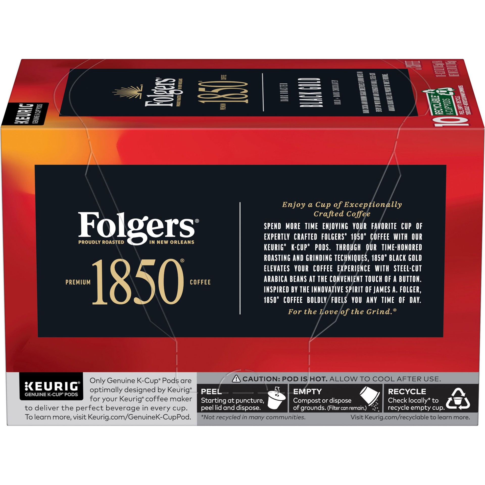 slide 5 of 6, Folgers 1850 Black Gold, Dark Roast Coffee, Keurig K-Cup Pods- 3.7 oz, 3.7 oz