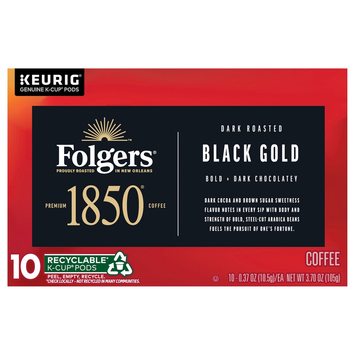 slide 1 of 6, Folgers 1850 Black Gold, Dark Roast Coffee, Keurig K-Cup Pods- 3.7 oz, 3.7 oz