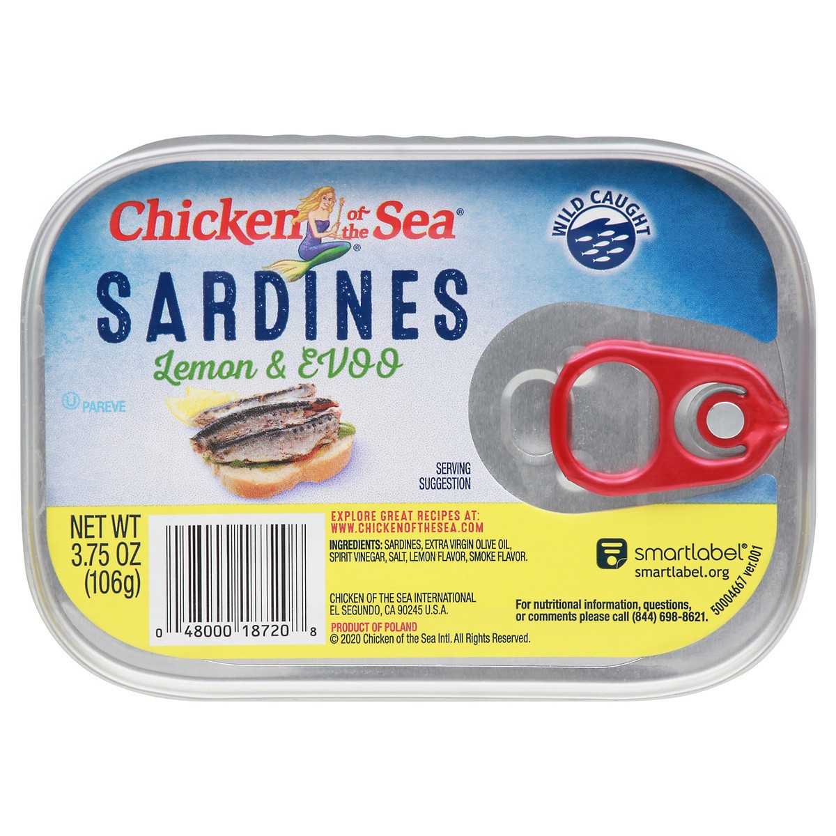 slide 1 of 3, Chicken of the Sea Sardines in Lemon and Extra Virgin Olive Oil 3.75 ounces, 3.75 oz