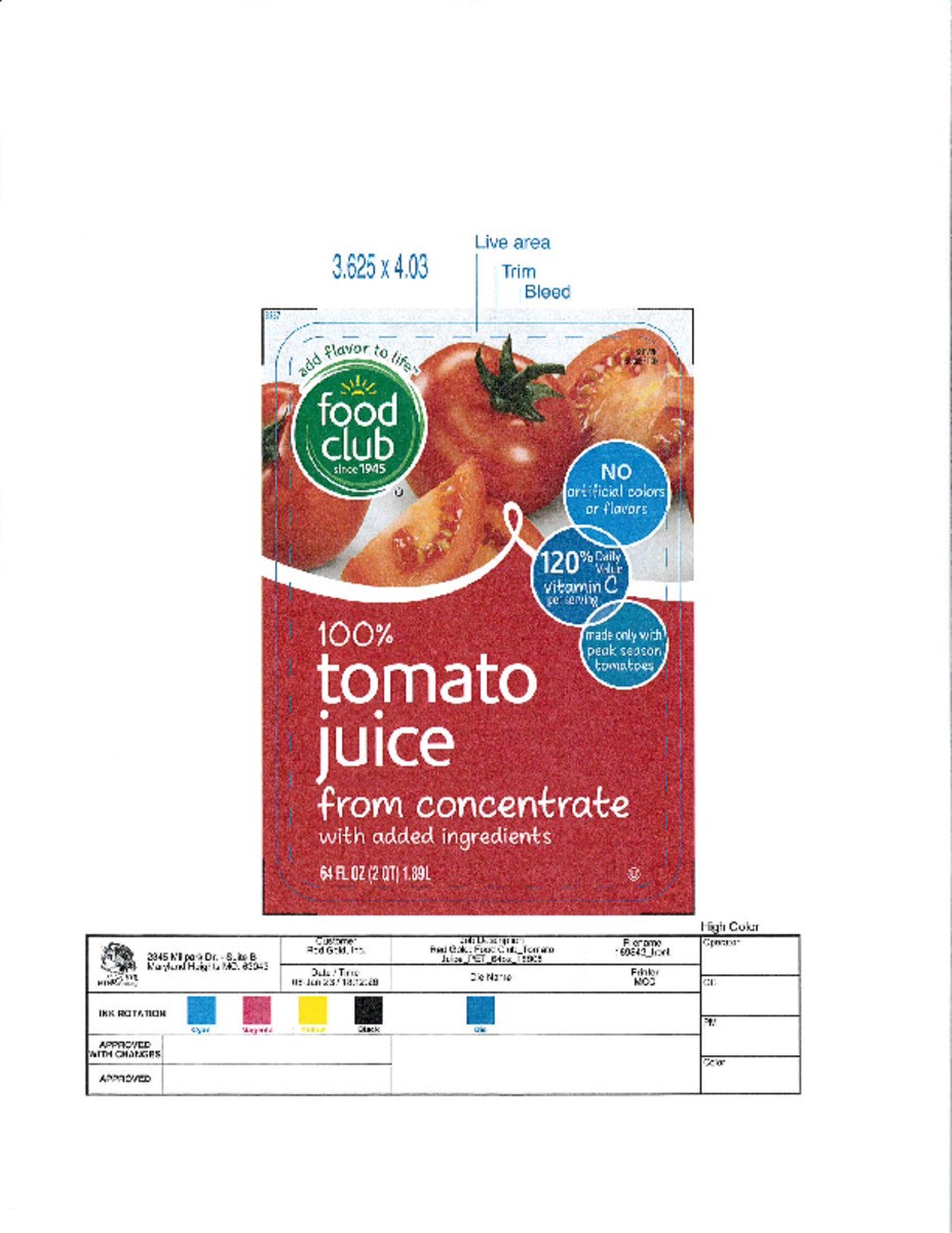 slide 5 of 14, Food Club 100% Tomato Juice 64 fl oz, 64 fl oz