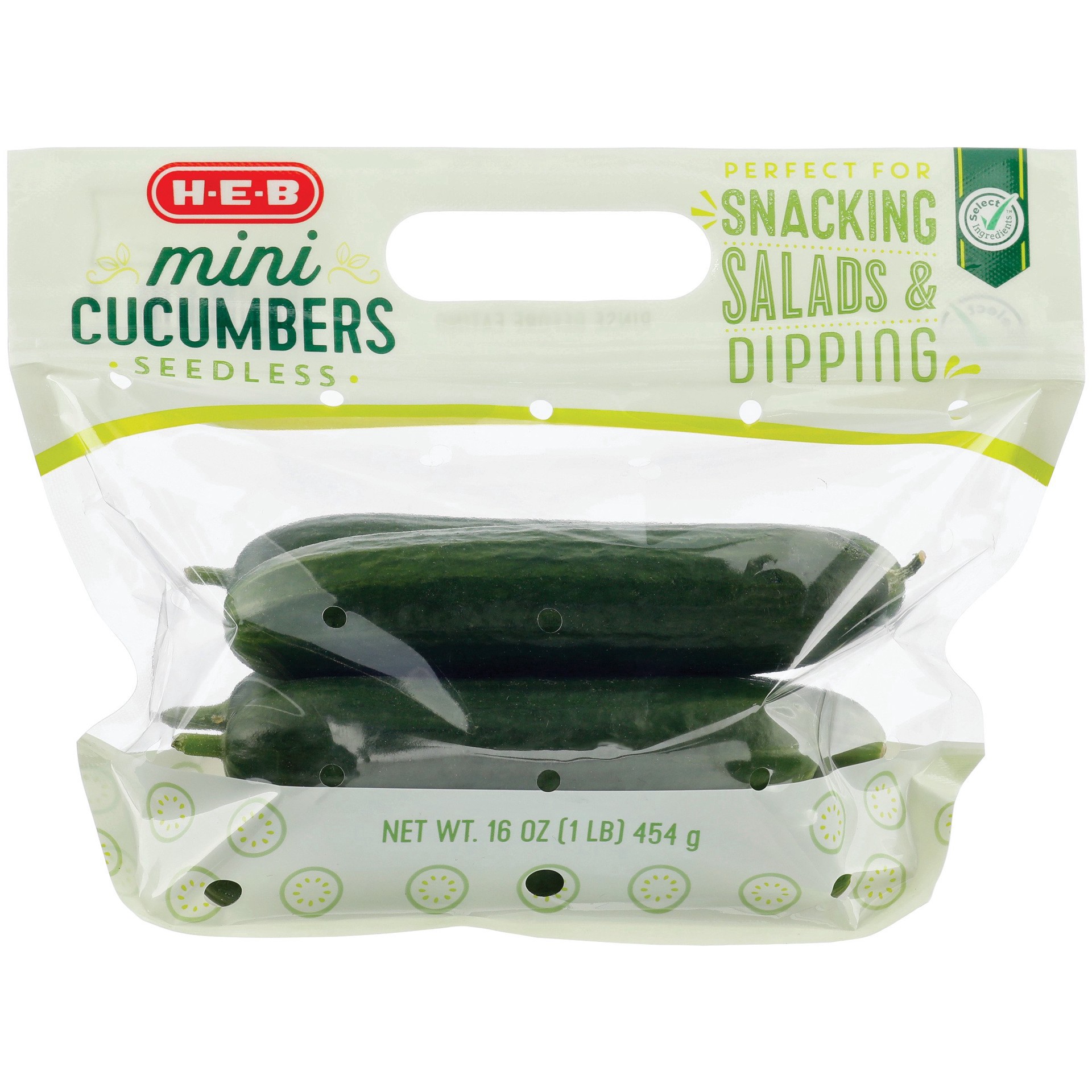 slide 1 of 1, H-E-B Select Ingredients Mini Seedless Cucumbers, 16 oz