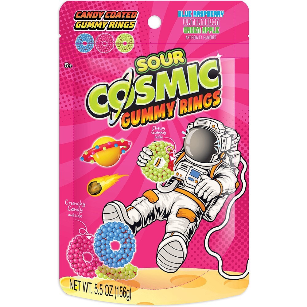 slide 1 of 1, Cosmic, Sour Candy Coated Gummy Ring Bag, 5.5 Oz, 5.5 oz