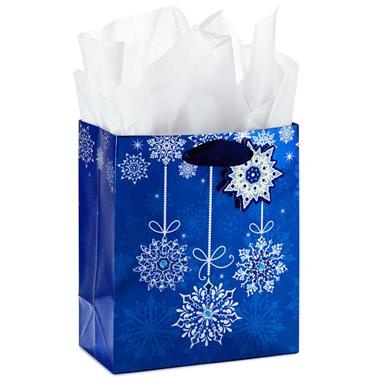 slide 1 of 1, Hallmark 6" Small Holiday Gift Bag With Tissue Paper (Blue Snowflake Ornaments), 1 ct