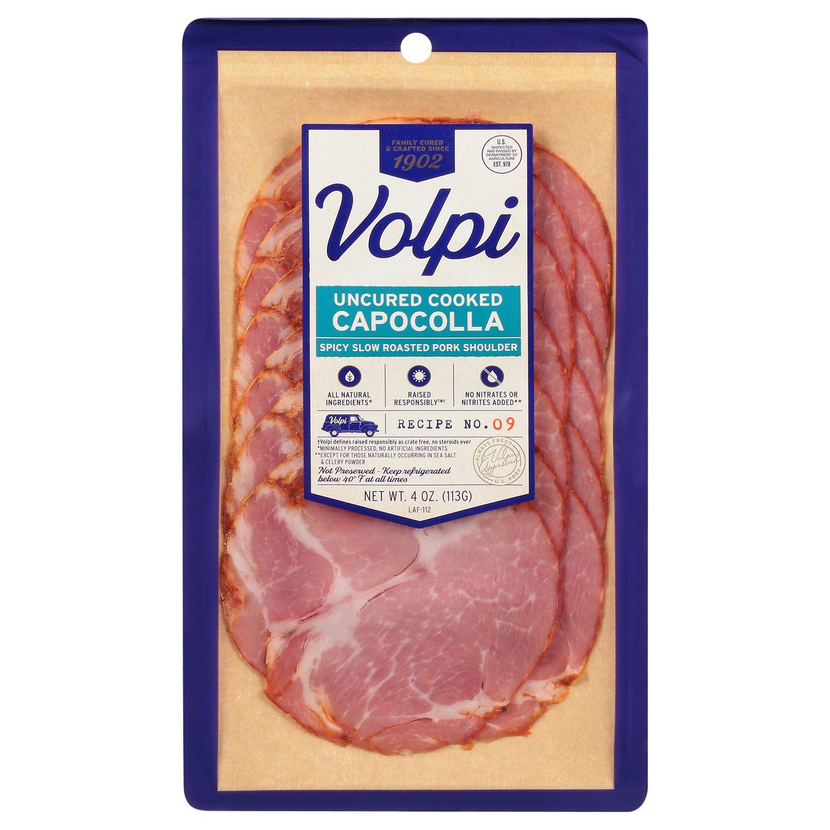 slide 1 of 10, Volpi Capocolla | Spicy Slow Roasted Pork Shoulder 4 oz, 4 oz