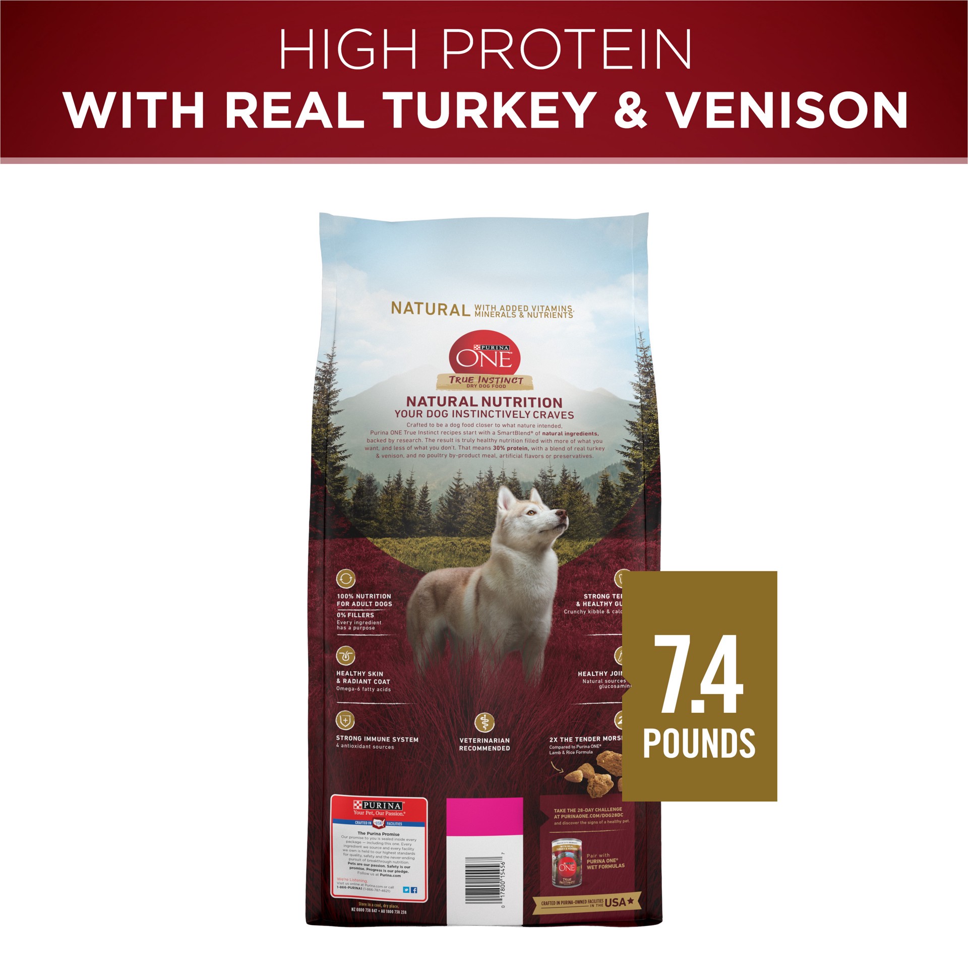 slide 3 of 9, ONE Purina ONE True Instinct With A Blend Of Real Turkey and Venison Dry Dog Food, 7.40 lb