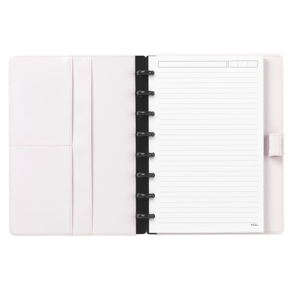 slide 6 of 6, TUL® Discbound Notebook With Die-Cut Leather Cover, Junior Size, Narrow Ruled, 60 Sheets, Pink/Rose Gold, 1 ct