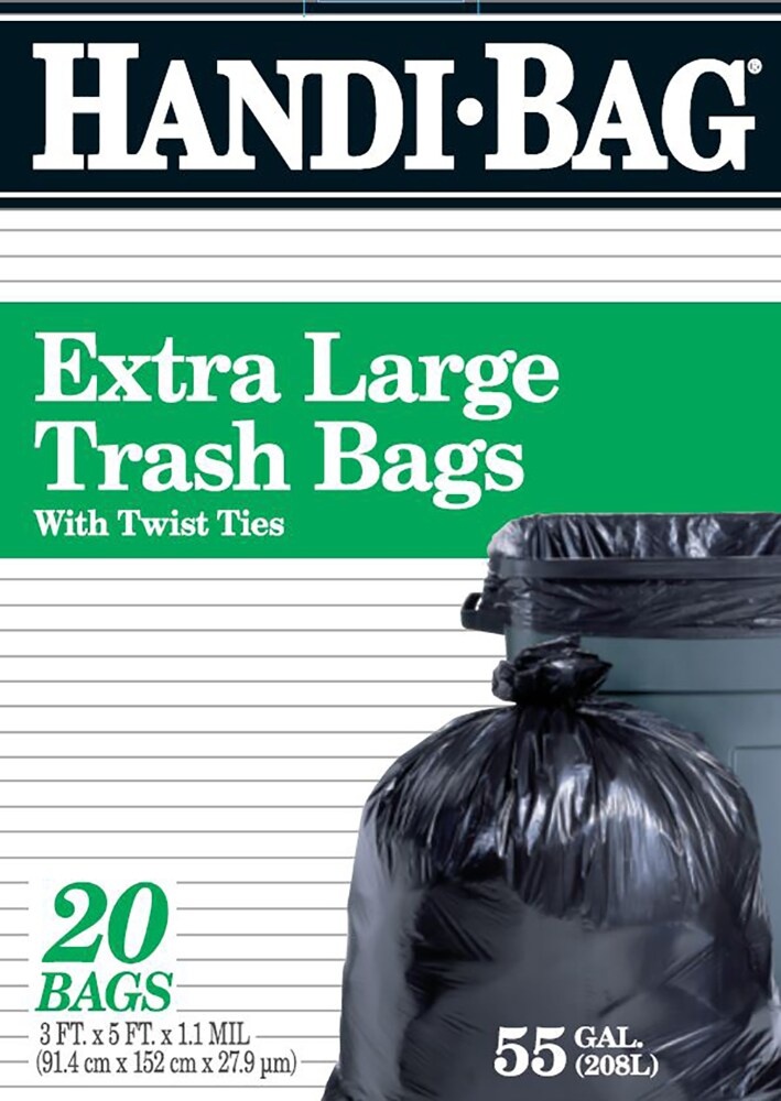 slide 1 of 1, Handi-Bag Extra Large Twist Tie Trash Bags, 20 ct; 55 gal
