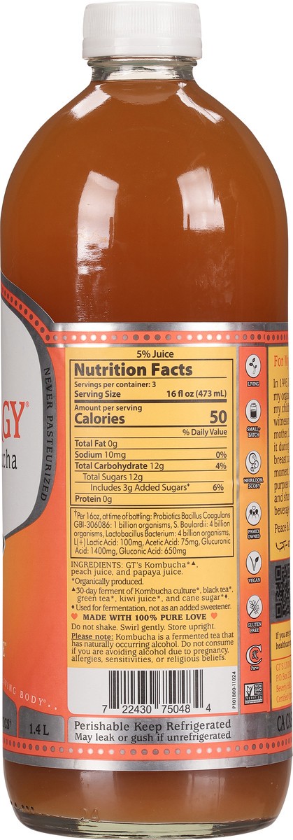 slide 14 of 14, Gt Enlightened Synergy Kombucha Peach Paradise 48.000 Fo, 48 fl oz