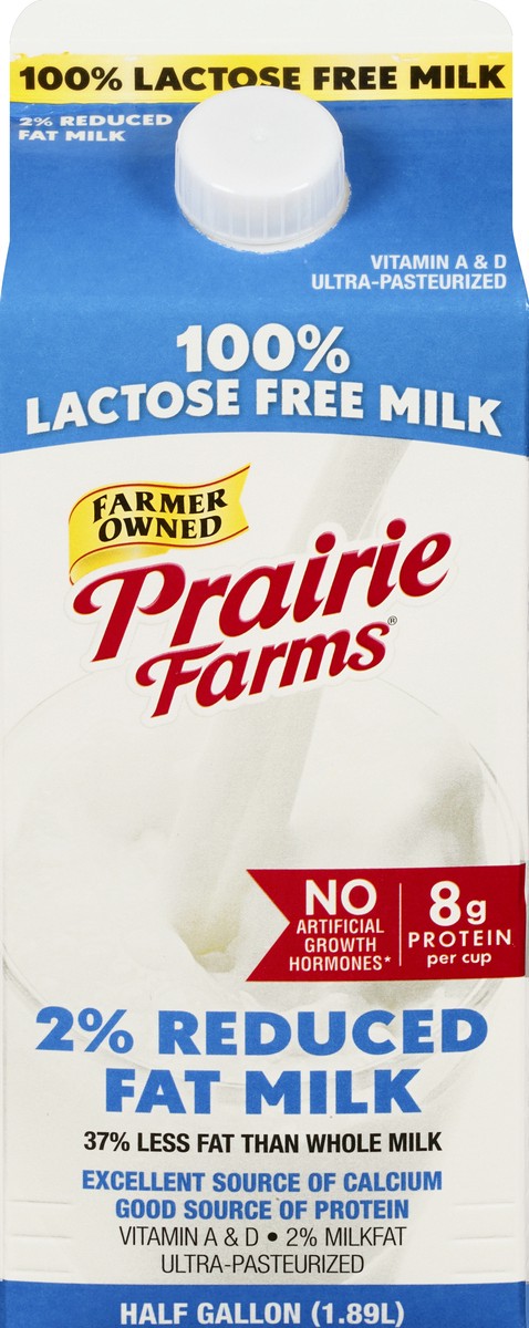 slide 1 of 12, Prairie Farms 2% Milkfat 2% Reduced Fat 100% Lactose Free Milk 0.5 gl Carton, 1/2 gal