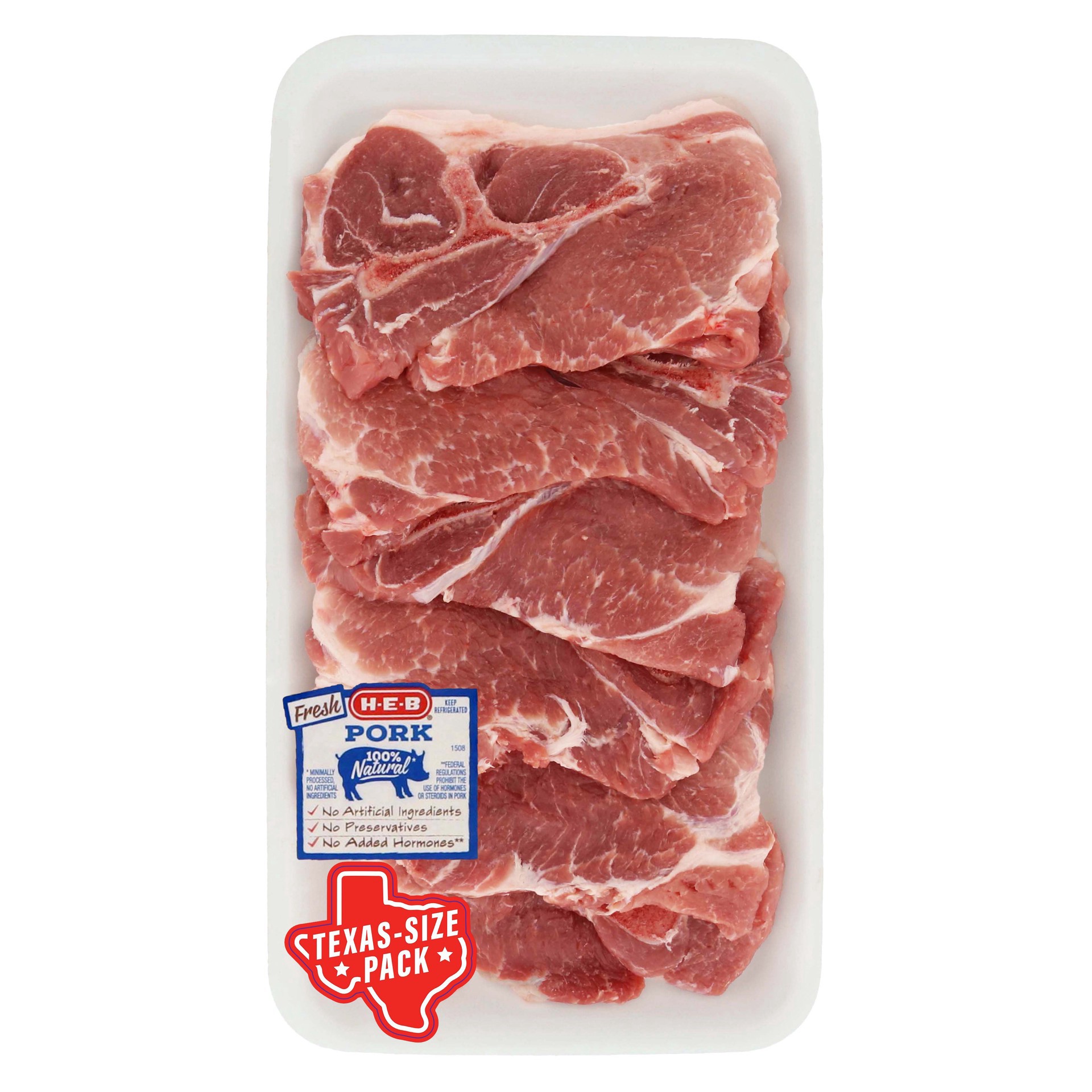 slide 1 of 1, H-E-B Bone-in Pork Butt Steaks - Texas-Size Pack, per lb