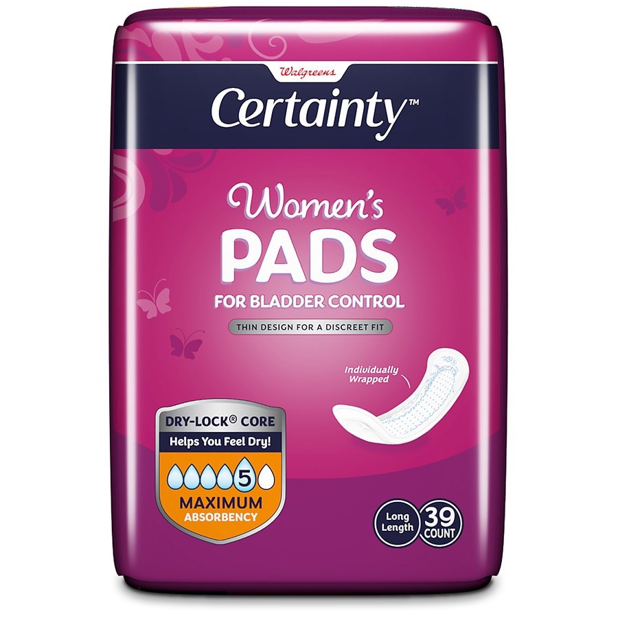 slide 1 of 5, Walgreens Women's Certainty Long Length Maximum Absorbency Bladder Control Pads, 39 ct