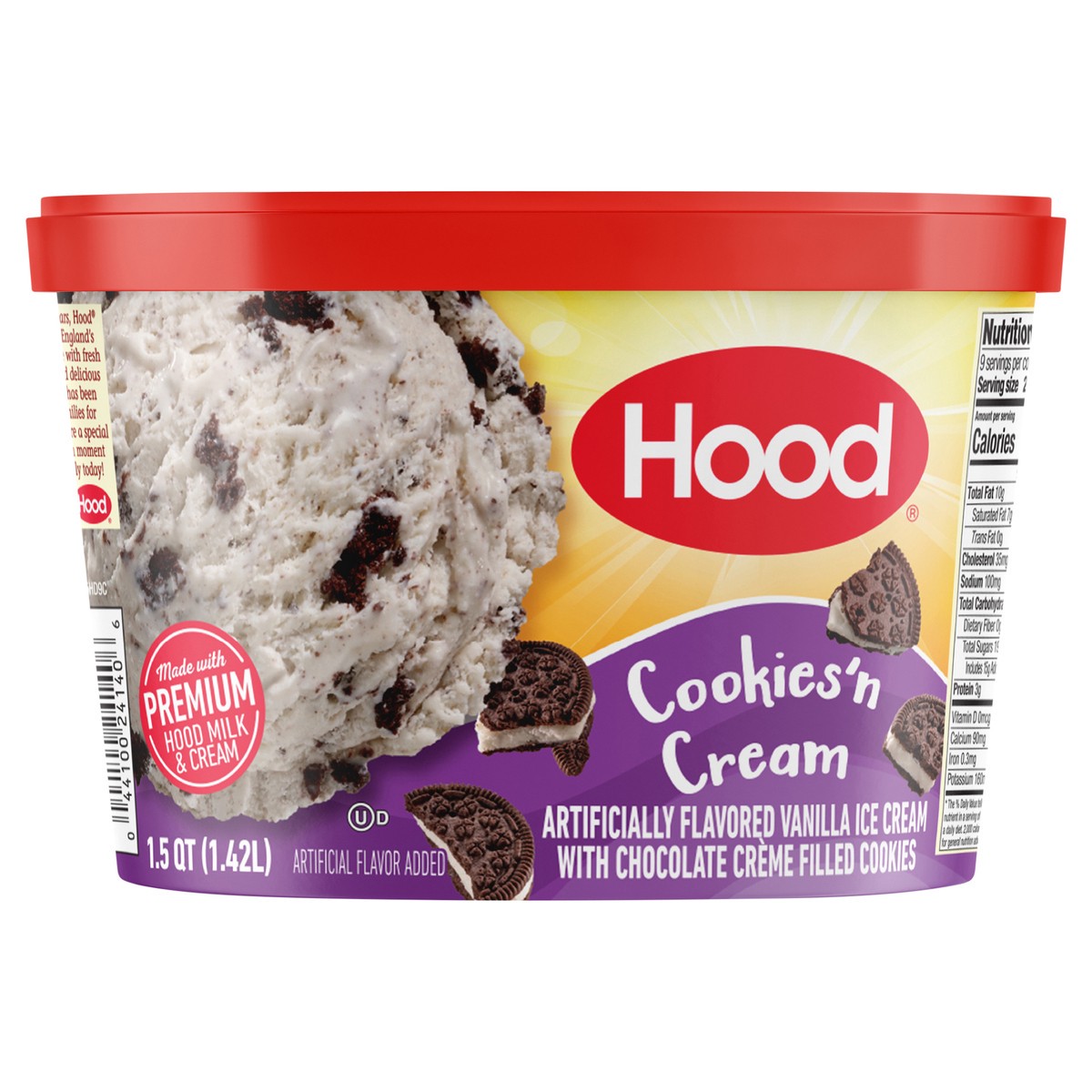 slide 1 of 11, Hood Cookies 'n Cream Ice Cream, 1.5 Quarts, 1.5 qt