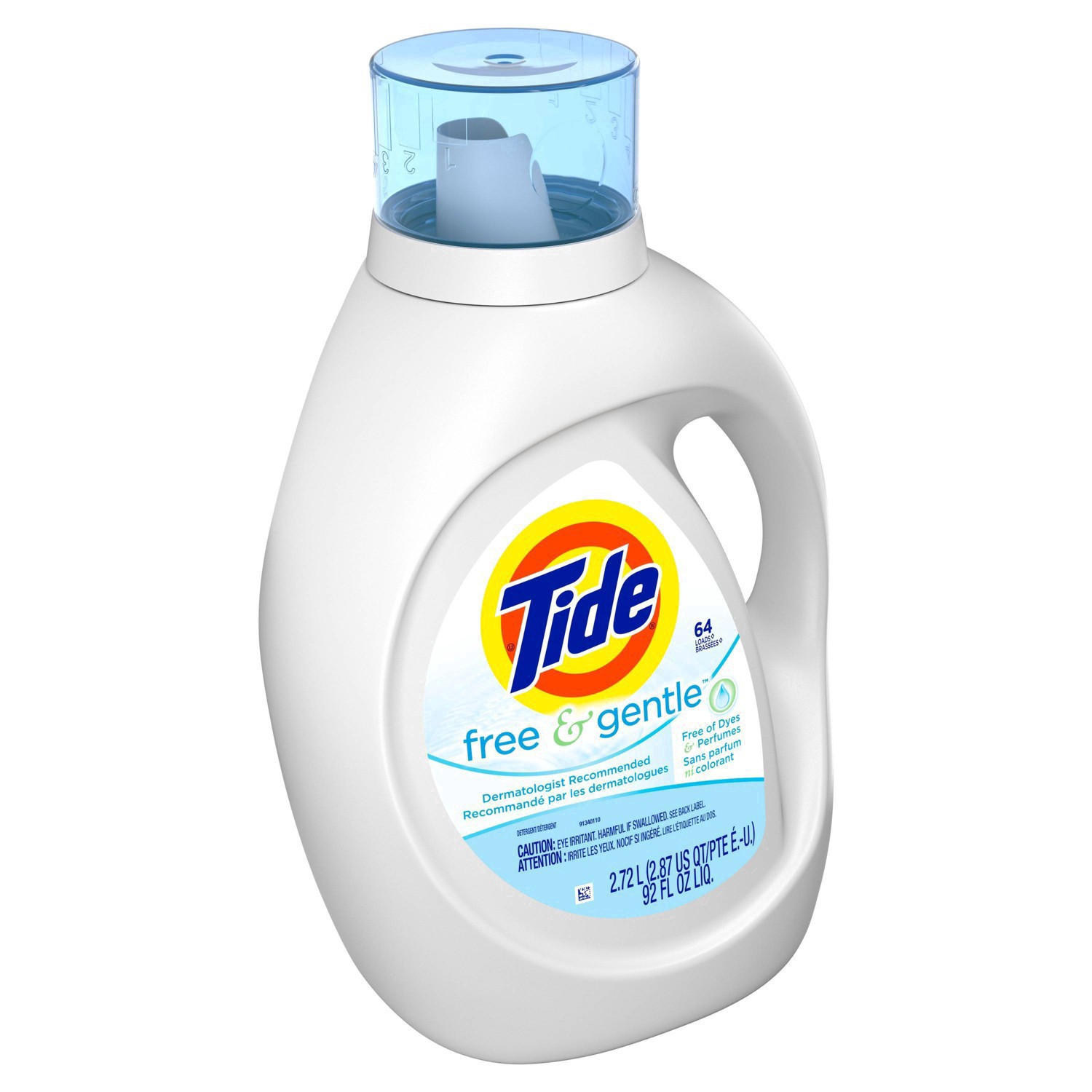 slide 56 of 59, Tide Free & Gentle Liquid Laundry Detergent, 64 loads 92 fl oz, 92 fl oz