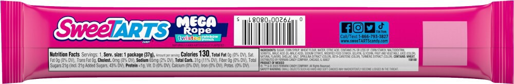 slide 2 of 2, SweeTARTS Mega Rope Twisted Rainbow Punch Candy 1.32 oz, 1.32 oz