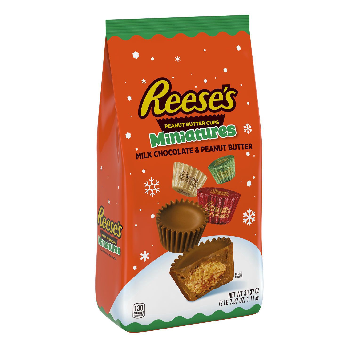 slide 1 of 7, Reese's Miniatures Milk Chocolate Peanut Butter Cups, Christmas Candy Bulk Bag, 39.37 Oz, 39.37 oz