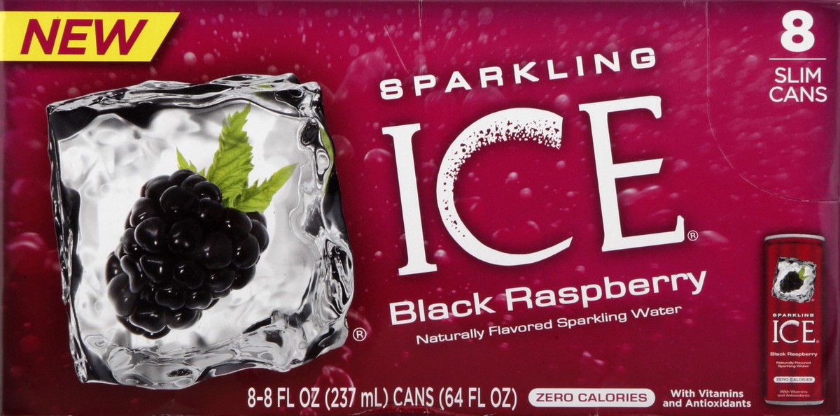 slide 2 of 6, Sparkling ICE Sparkling Water, Black Raspberry, Slim Cans, 8 ct