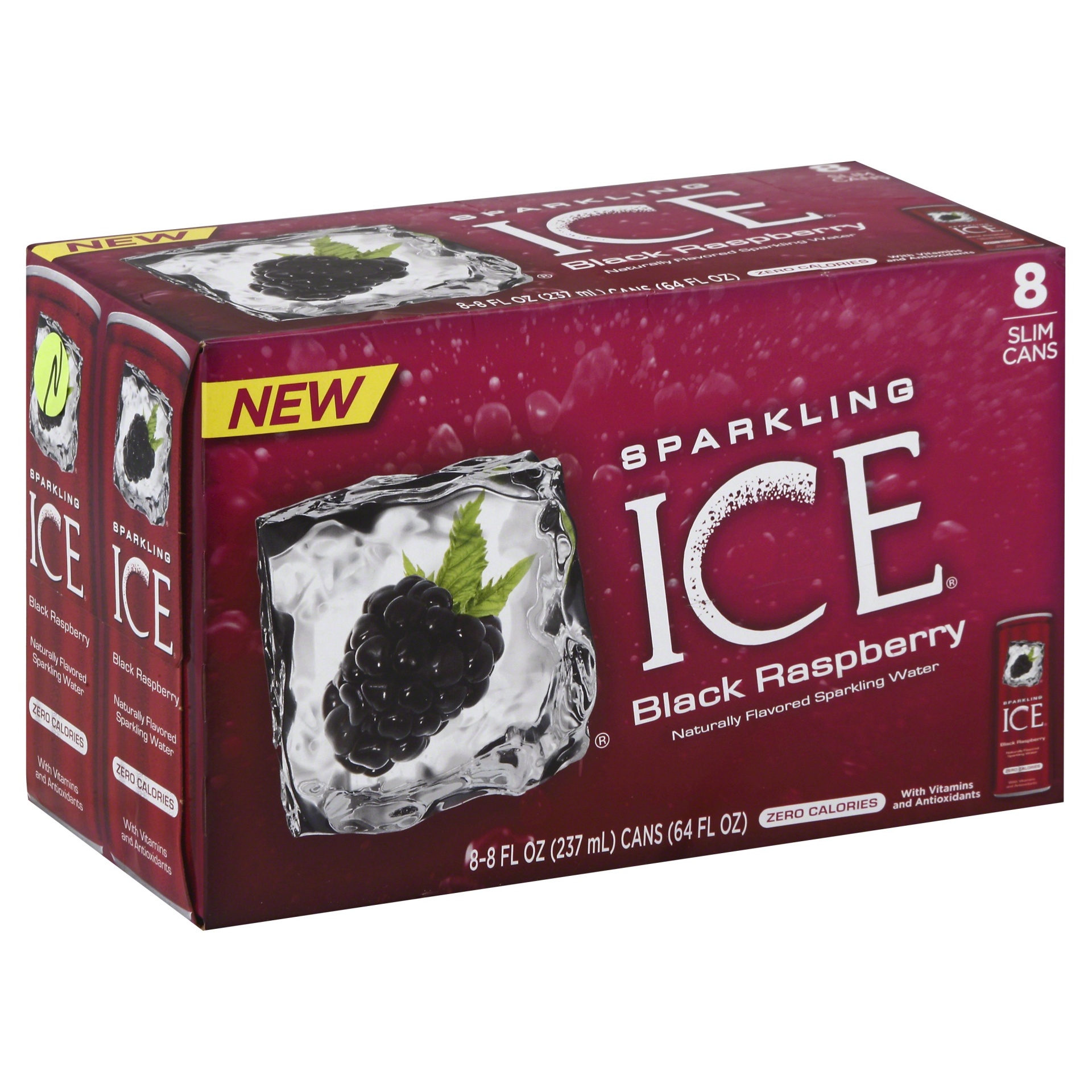 slide 1 of 6, Sparkling ICE Sparkling Water, Black Raspberry, Slim Cans, 8 ct