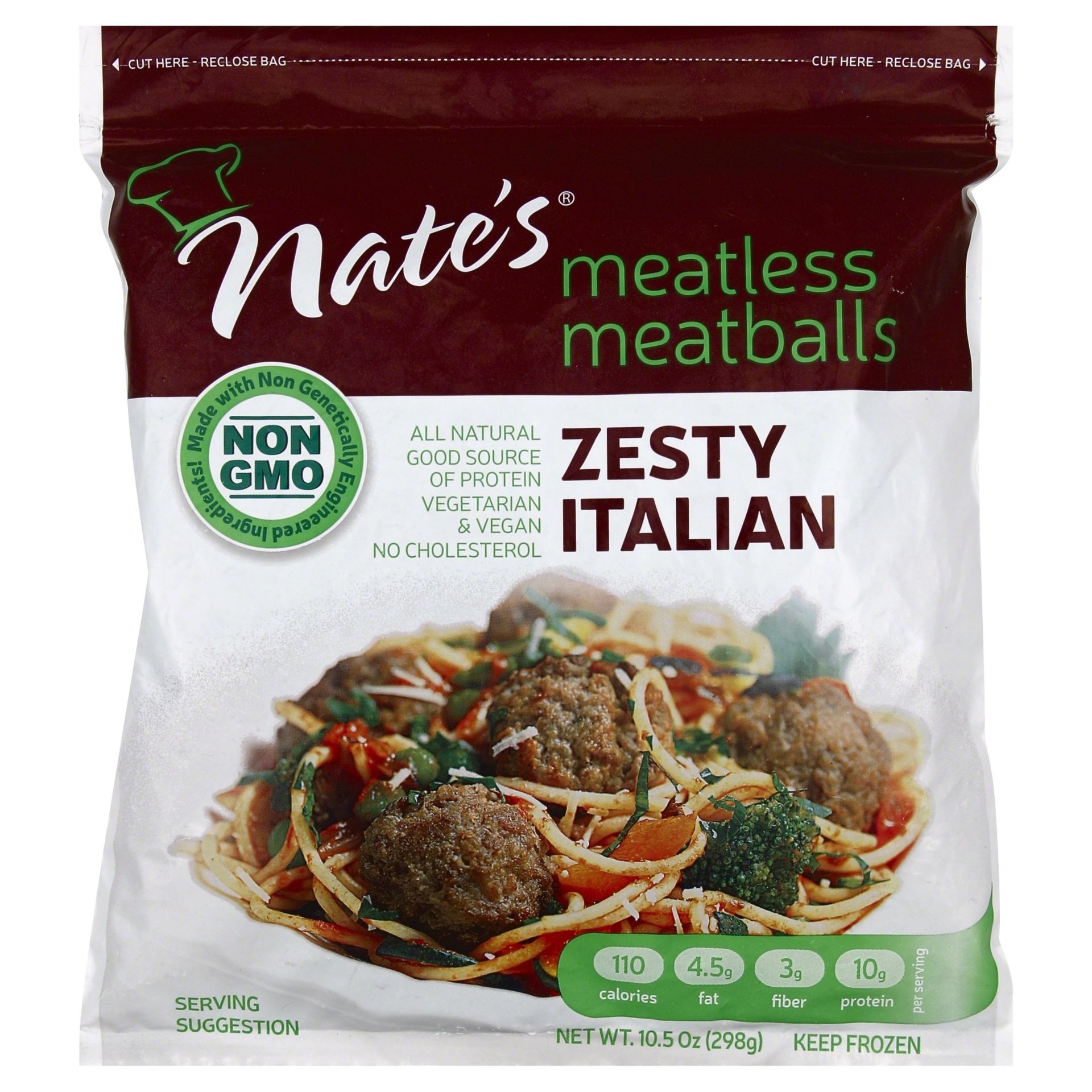 slide 1 of 1, Nate's Zesty Italian Meatless Meatballs, 10.5 oz