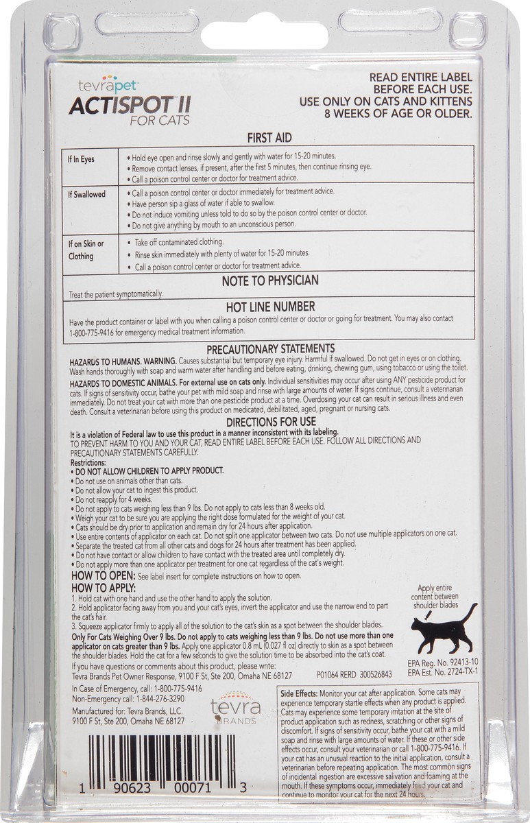 slide 3 of 9, Tevra Pet Actispot II Flea Drops for Cats Over 9 lbs, 6 ct
