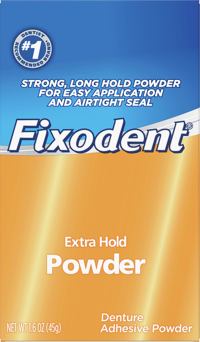 slide 1 of 6, Fixodent Extra Hold Denture Adhesive Powder ,1.6 oz, 1.6 oz