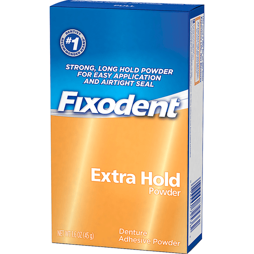 slide 2 of 6, Fixodent Extra Hold Denture Adhesive Powder ,1.6 oz, 1.6 oz