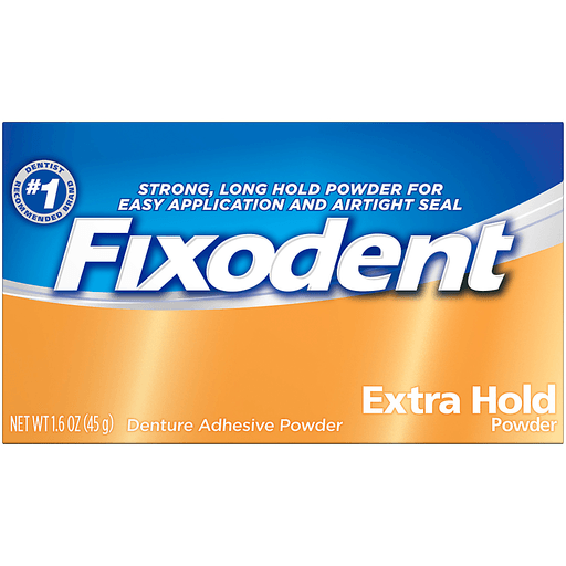 slide 3 of 6, Fixodent Extra Hold Denture Adhesive Powder ,1.6 oz, 1.6 oz