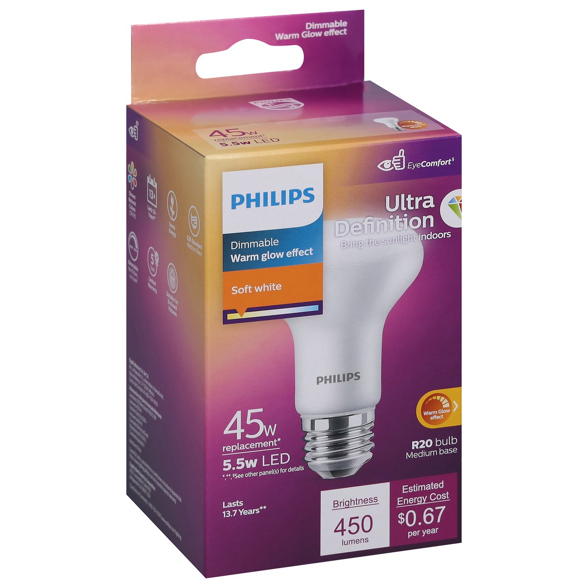 slide 8 of 9, Philips 5.5 Watts Dimmable Ultra Definition Soft White LED Light Bulb 1 ea, 1 ct