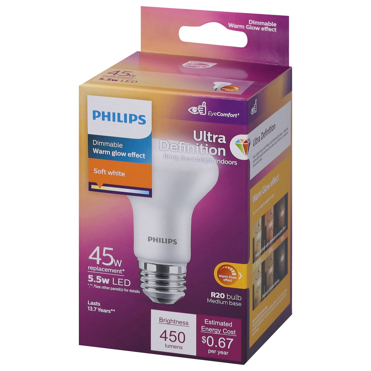 slide 2 of 9, Philips 5.5 Watts Dimmable Ultra Definition Soft White LED Light Bulb 1 ea, 1 ct