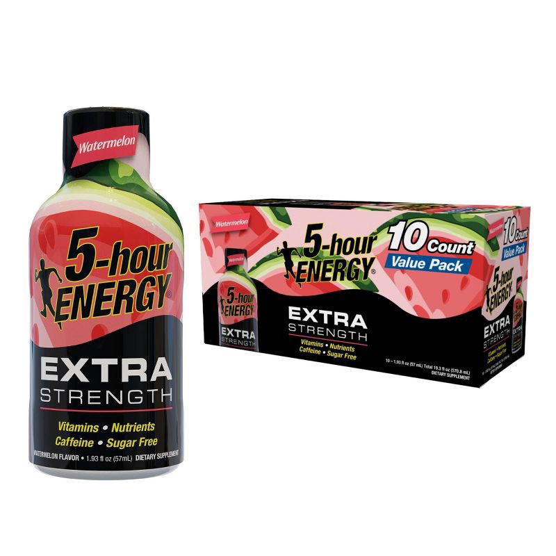 slide 1 of 3, 5-hour ENERGY Extra Strength Shot Dietary Supplement - Watermelon- 10 ct, watermelon, 1.93 fl oz, 10 ct