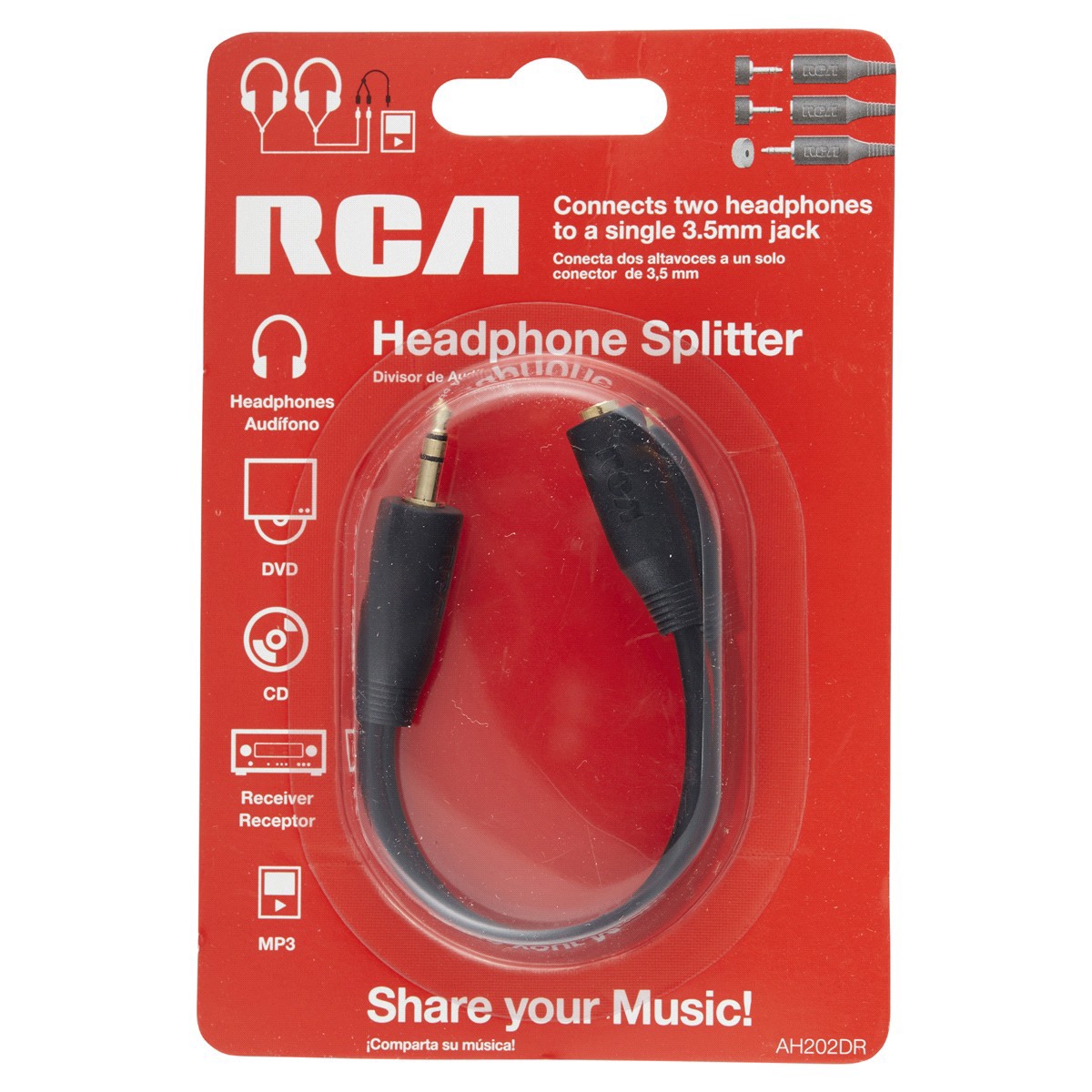 slide 1 of 5, RCA Mini Stereo Headphone Y Adapter, 1 ct