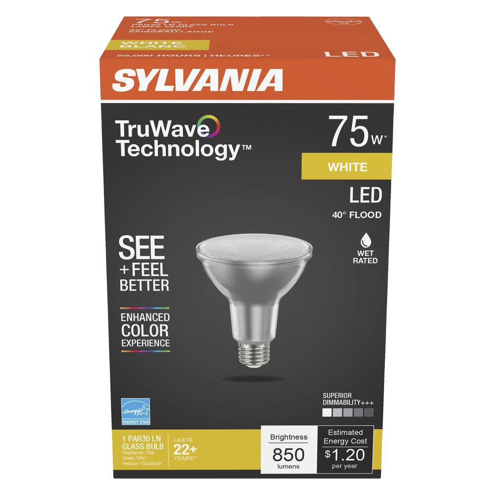 slide 1 of 1, Sylvania TruWave 75 Watt PAR30 White LED Flood Light Bulb, 1 ct