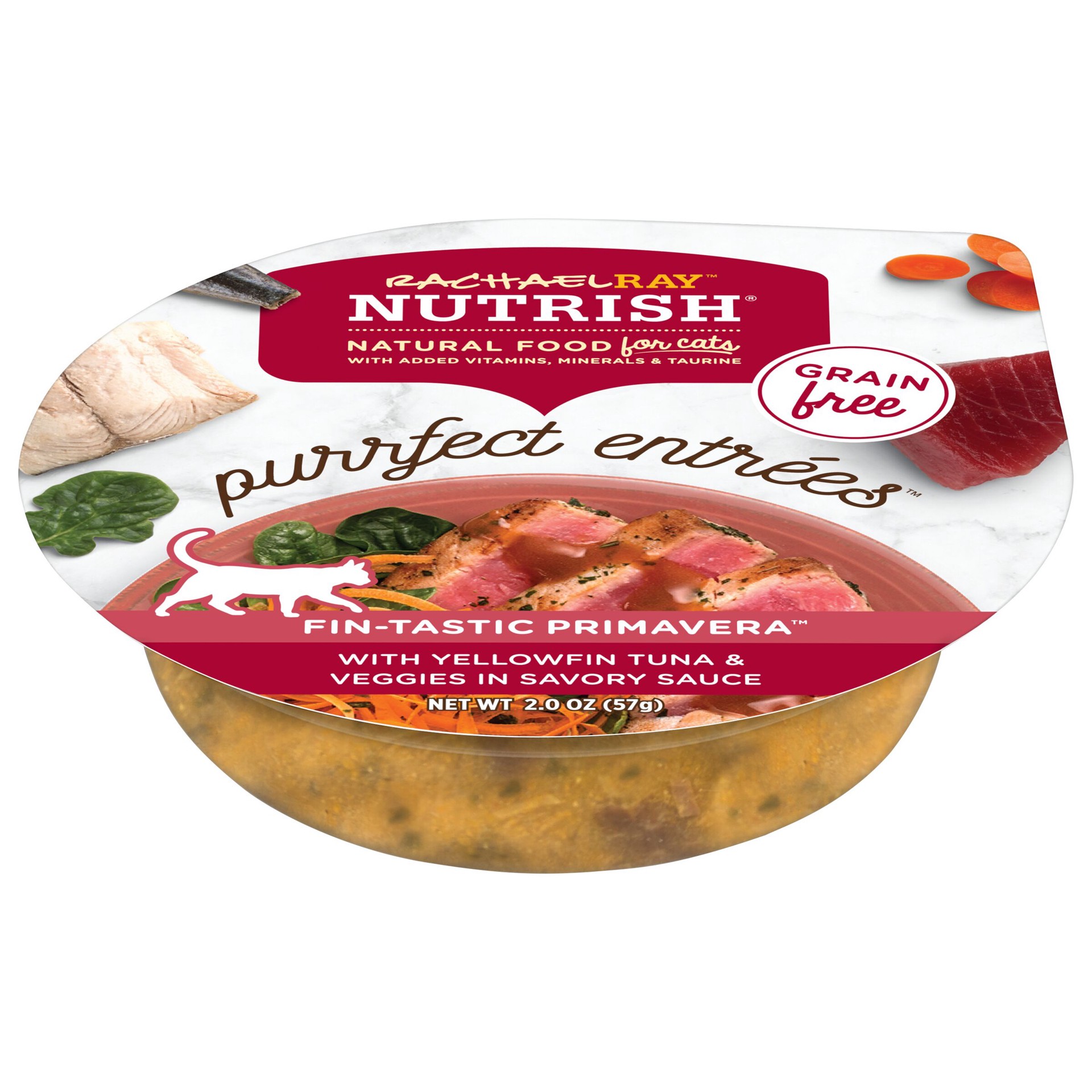 slide 1 of 6, Rachael Ray Nutrish Purrfect Entrees Grain Free Natural Wet Cat Food with Yellowfin Tuna & Veggies, 2 oz. Tub (Pack of 12), 2 oz