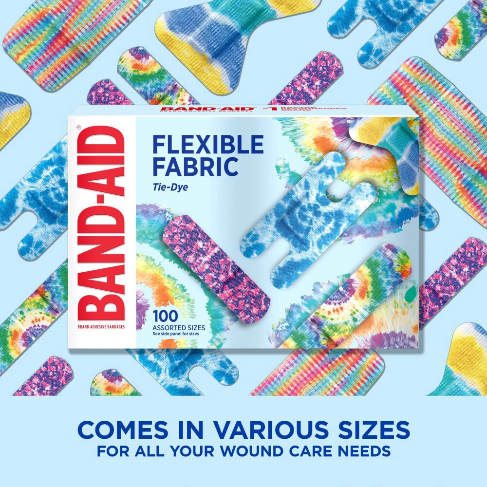 slide 3 of 6, Band-Aid Brand Flexible Fabric Fun Tie-Dye Bandages, Assorted, 100 ct