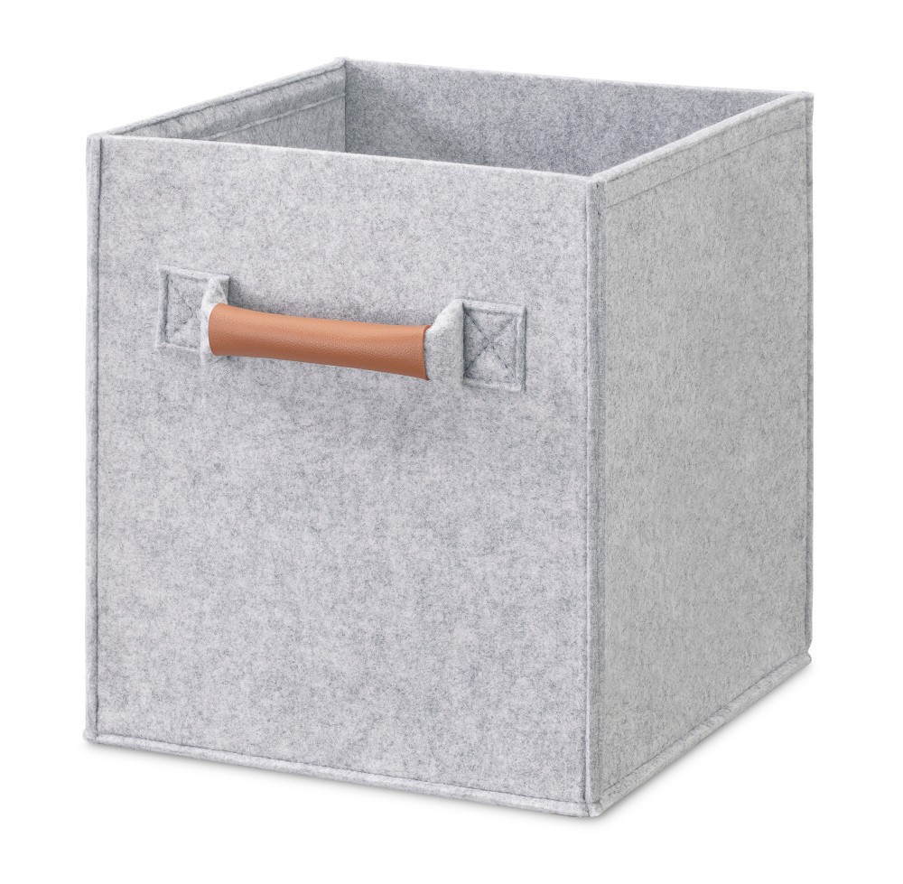 slide 2 of 3, Everyday Living Fabric Drawer Felt With Leather Handle - Light Gray, 1 ct