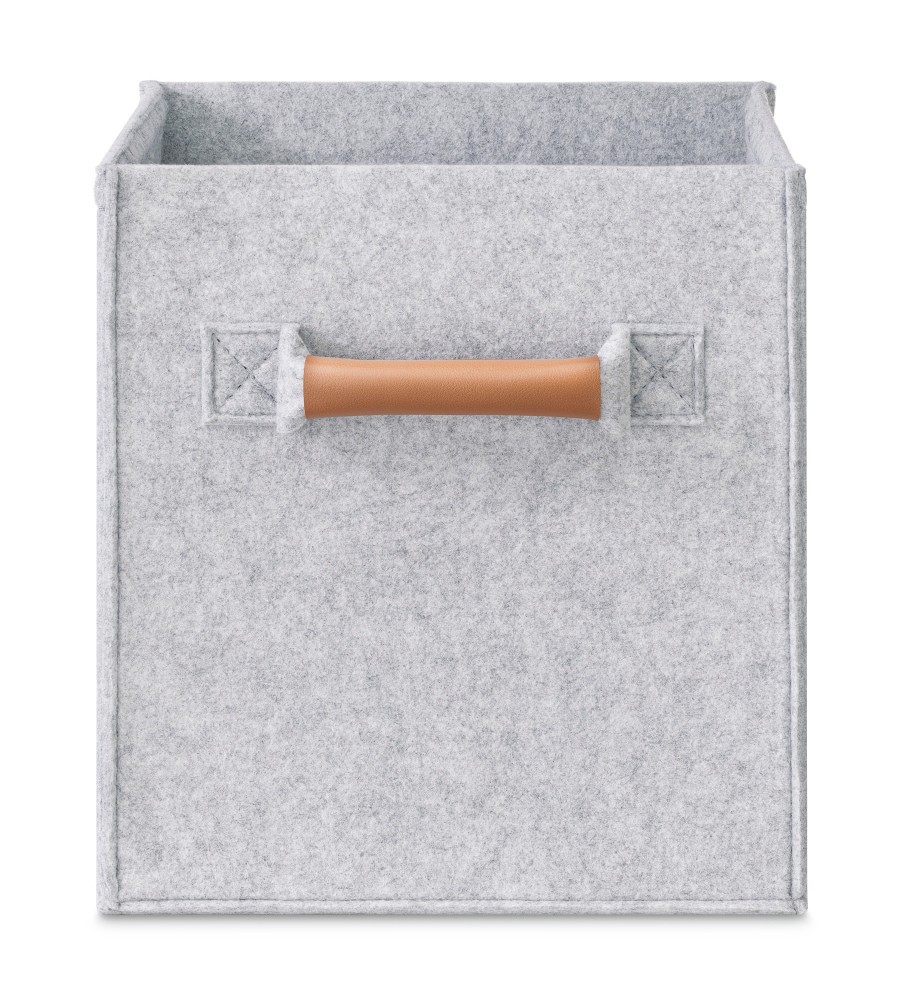 slide 1 of 3, Everyday Living Fabric Drawer Felt With Leather Handle - Light Gray, 1 ct