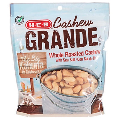 slide 1 of 1, H-E-B Cashew Grande Whole Roasted Cashew With Sea Salt, 12 oz