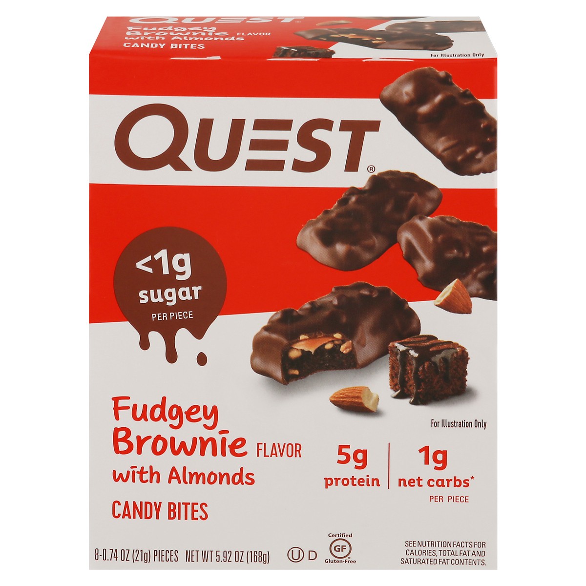 slide 1 of 9, Quest Fudgey Brownie Flavor with Almonds Candy Bites 8 - 0.74 oz Pieces, 5.9 oz