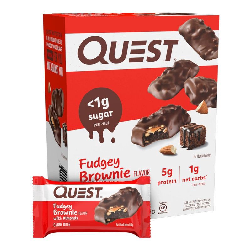 slide 1 of 9, Quest Fudgey Brownie Flavor with Almonds Candy Bites 8 - 0.74 oz Pieces, 5.9 oz