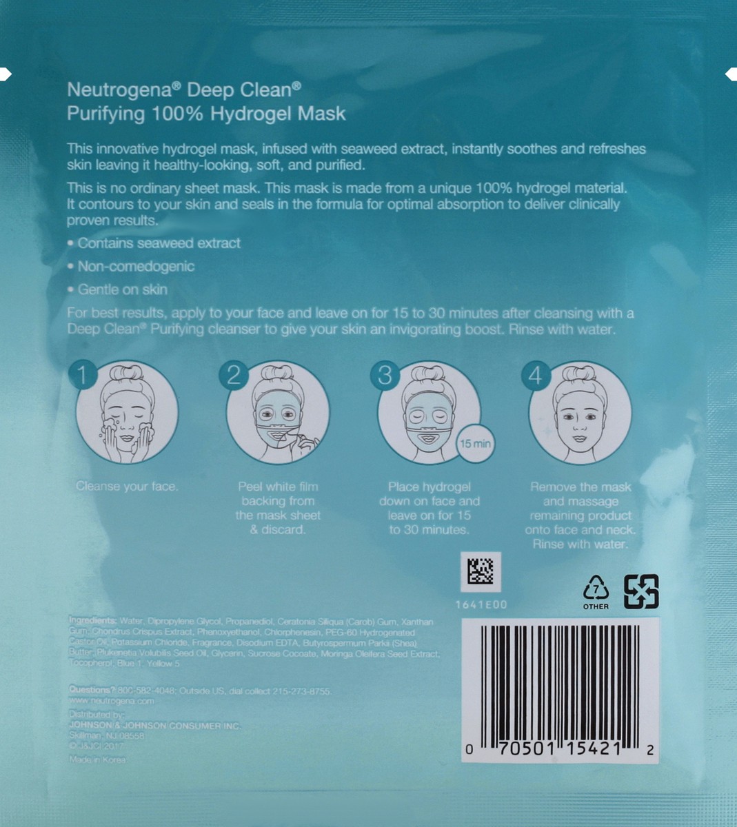 slide 4 of 6, Neutrogena Deep Clean Purifying Hydrating 100% Hydrogel Face Mask, Oil-Free with Seaweed Extract, 1.0 oz, 1 ct