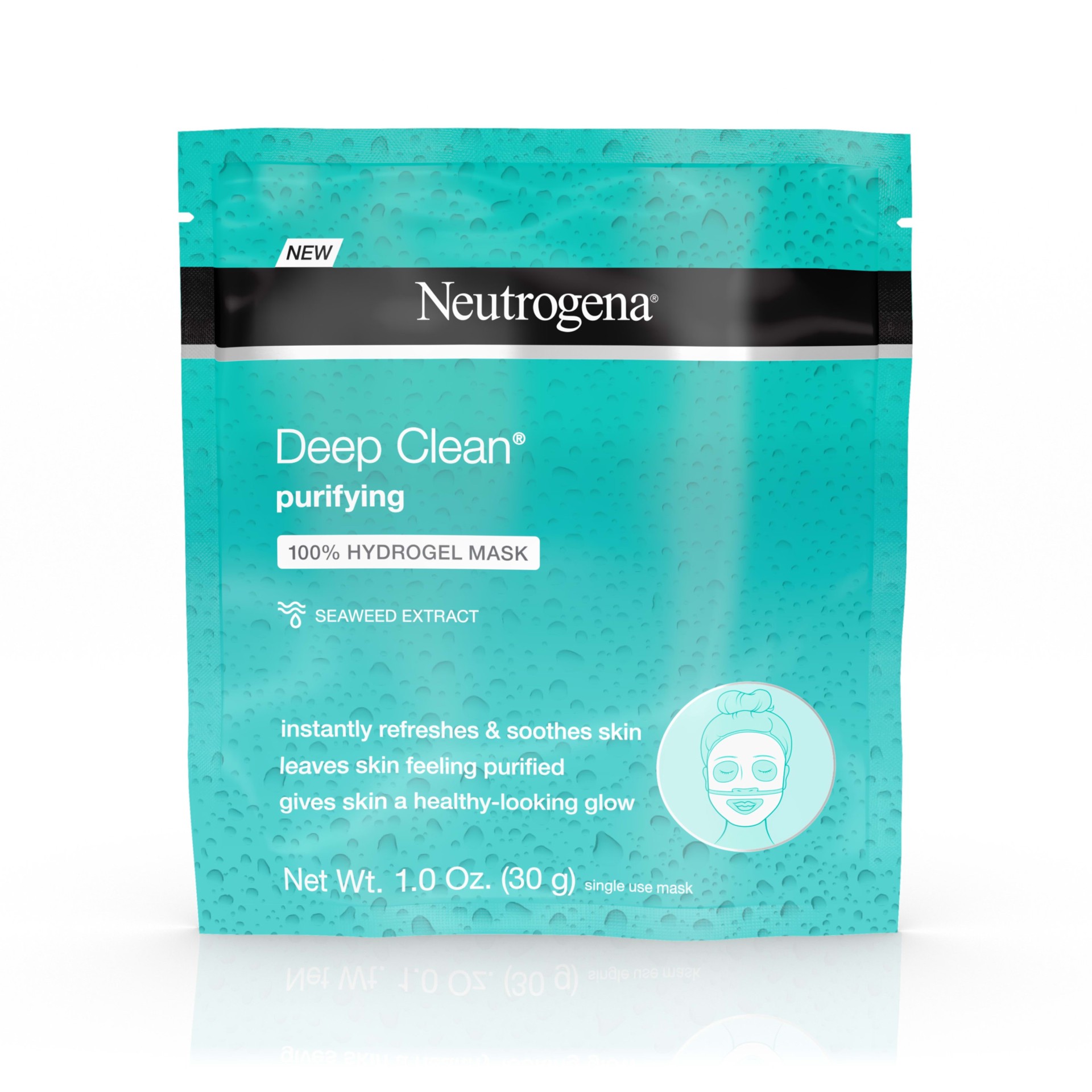 slide 1 of 6, Neutrogena Deep Clean Purifying Hydrating 100% Hydrogel Face Mask, Oil-Free with Seaweed Extract, 1.0 oz, 1 ct