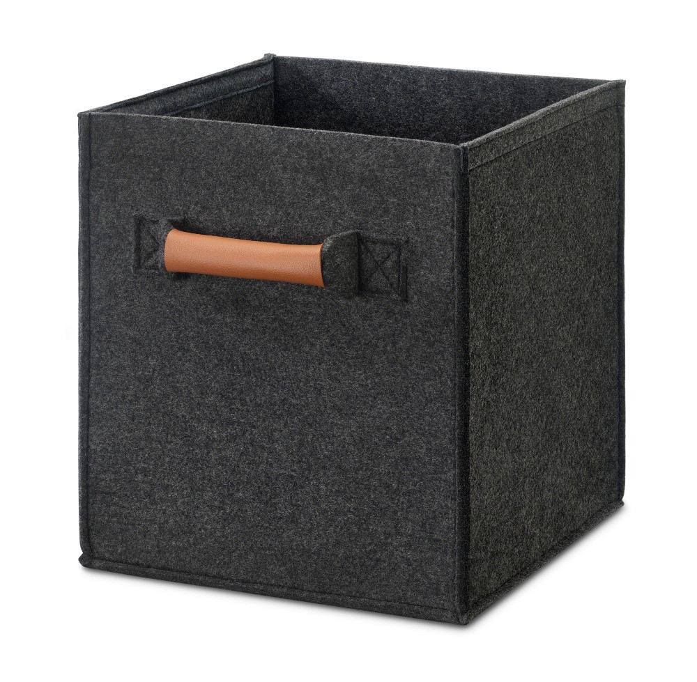 slide 3 of 3, Everyday Living Fabric Drawer Felt With Leather Handle - Dark Gray, 1 ct