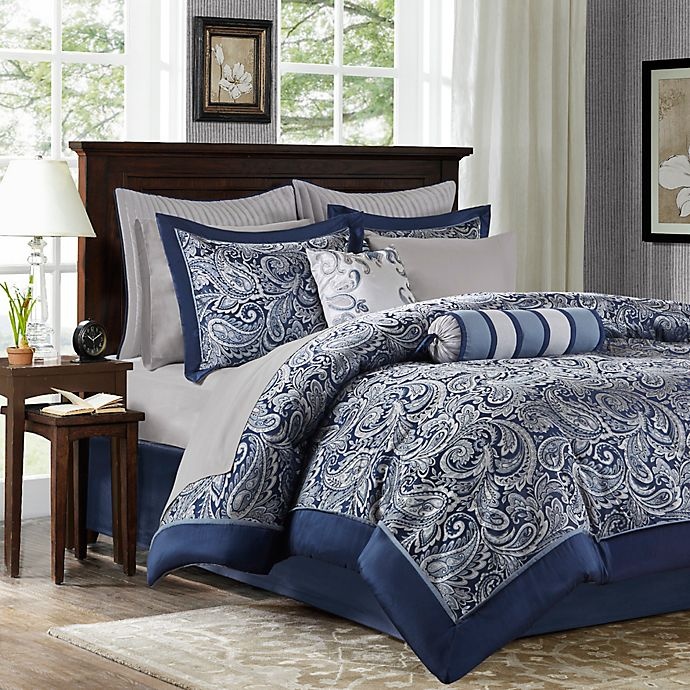 slide 1 of 5, Madison Park Aubrey Reversible King Comforter Set - Navy, 12 ct