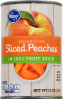 slide 1 of 1, Kroger Yellow Cling Sliced Peaches in 100% Fruit Juice, 15 oz