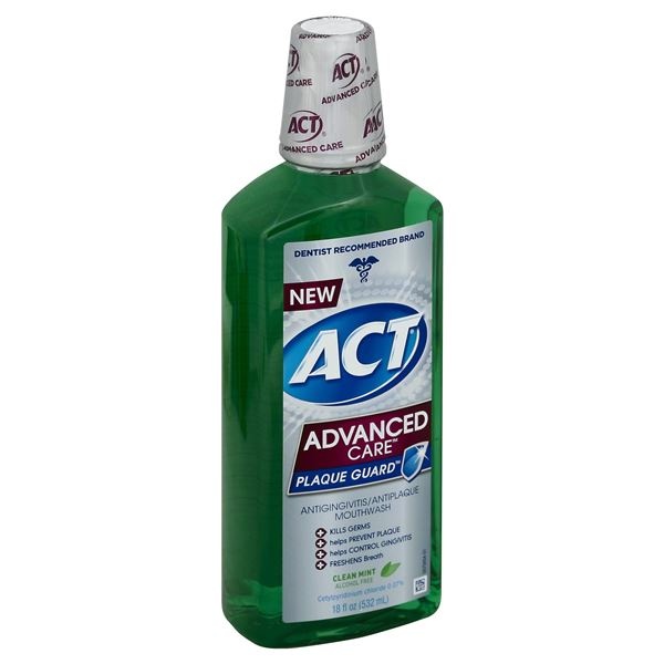 slide 1 of 1, ACT Advanced Care Plaque Guard Mouthwash in Clean Mint Flavor, 18 oz